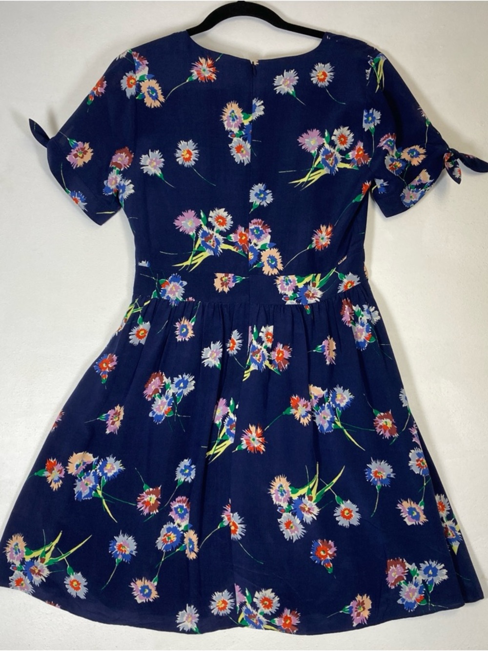 Madewell 100% Silk Navy Blue Floral V-Neck Babydoll Short Sleeve Mini Dress Sz 2 - Picture 14 of 16